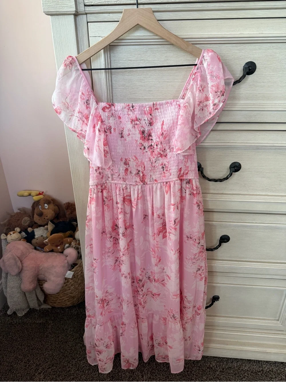 FRANCESCA’S Collections Pink Floral Maxi Dress with Ruffle Sleeves - Picture 1 of 7